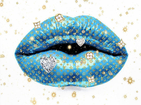 Luxury Lips Blue White Modern Wood Framed Art Print with Double Matting by Blake, Madeline