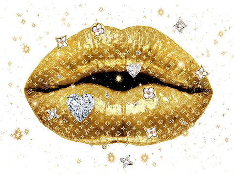 Luxury Lips Gold Black Ornate Wood Framed Art Print with Double Matting by Blake, Madeline