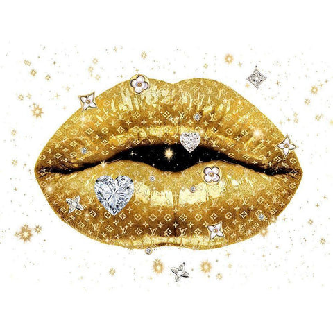 Luxury Lips Gold Black Modern Wood Framed Art Print with Double Matting by Blake, Madeline