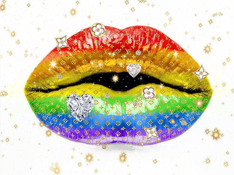 Luxury Lips Rainbow Black Ornate Wood Framed Art Print with Double Matting by Blake, Madeline