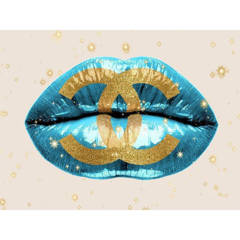 Fashion Lips Blue I Gold Ornate Wood Framed Art Print with Double Matting by Blake, Madeline