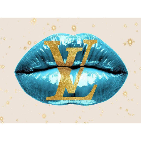 Fashion Lips Blue II Gold Ornate Wood Framed Art Print with Double Matting by Blake, Madeline