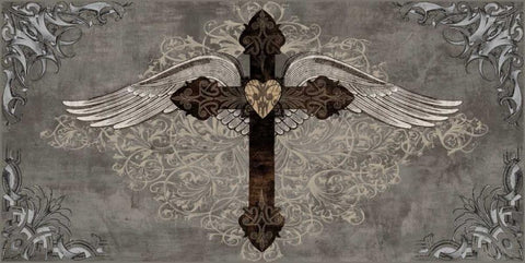 Cross with Wings White Modern Wood Framed Art Print with Double Matting by Glover, Brandon