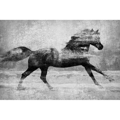 Running Horse Silver Black Modern Wood Framed Art Print with Double Matting by Blake, Madeline