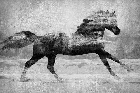 Running Horse Silver Black Ornate Wood Framed Art Print with Double Matting by Blake, Madeline