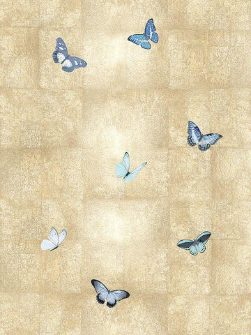 Butterflies Blue on Gold II Black Ornate Wood Framed Art Print with Double Matting by Blake, Madeline