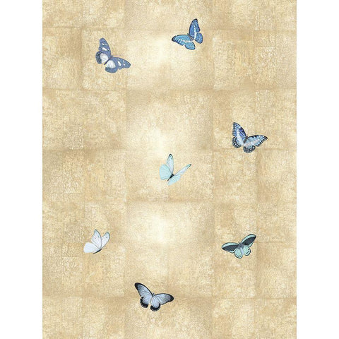 Butterflies Blue on Gold II Gold Ornate Wood Framed Art Print with Double Matting by Blake, Madeline