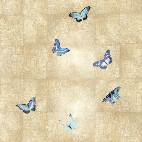 Butterflies Blue on Gold III Black Modern Wood Framed Art Print with Double Matting by Blake, Madeline