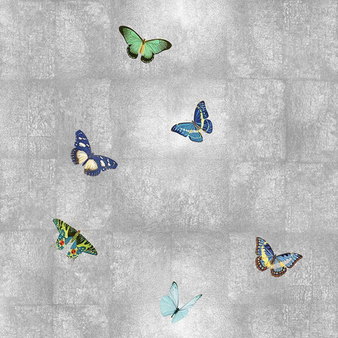 Butterflies on Silver I Black Modern Wood Framed Art Print with Double Matting by Blake, Madeline