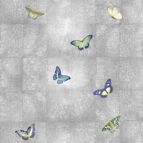 Butterflies on Silver II Black Modern Wood Framed Art Print with Double Matting by Blake, Madeline