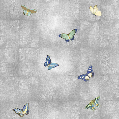 Butterflies on Silver II Black Ornate Wood Framed Art Print with Double Matting by Blake, Madeline