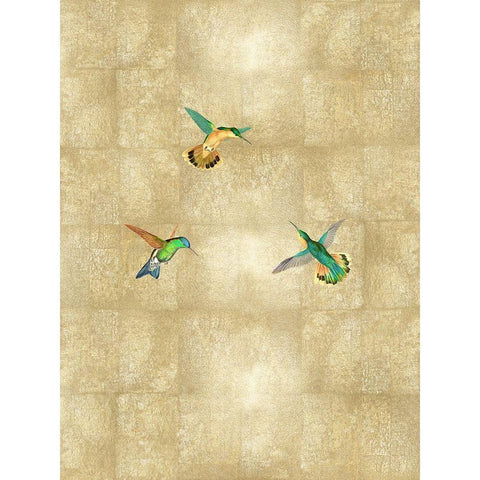 Hummingbirds on Gold I White Modern Wood Framed Art Print by Blake, Madeline