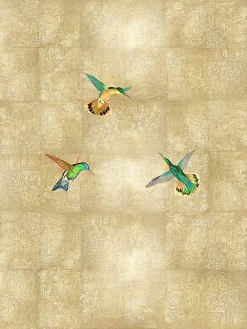 Hummingbirds on Gold I White Modern Wood Framed Art Print with Double Matting by Blake, Madeline