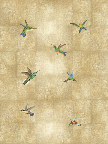 Hummingbirds on Gold III White Modern Wood Framed Art Print with Double Matting by Blake, Madeline