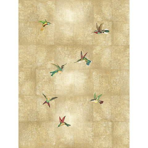 Hummingbirds on Gold IV Black Modern Wood Framed Art Print with Double Matting by Blake, Madeline