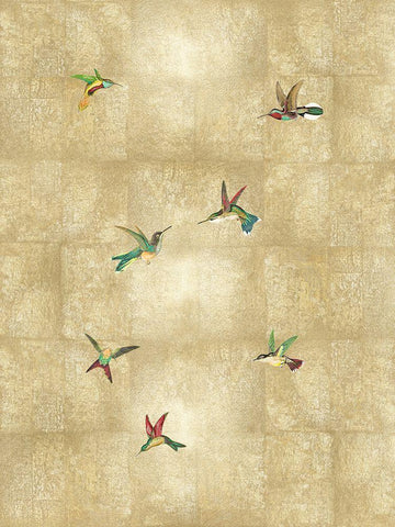 Hummingbirds on Gold IV White Modern Wood Framed Art Print with Double Matting by Blake, Madeline