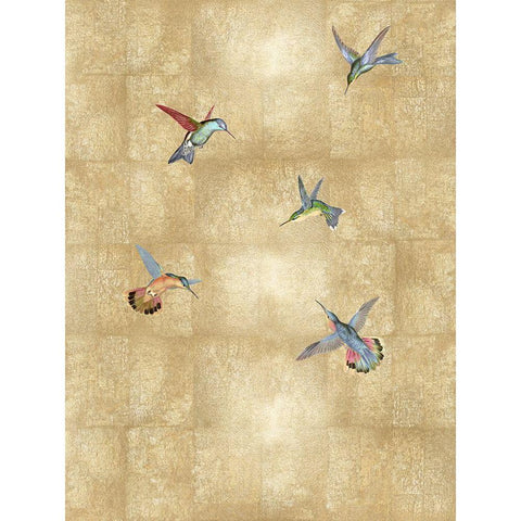 Hummingbirds on Gold V Black Modern Wood Framed Art Print with Double Matting by Blake, Madeline