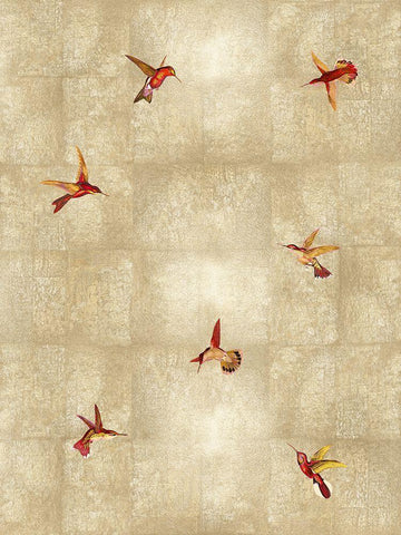 Hummingbirds Red on Gold I Black Ornate Wood Framed Art Print with Double Matting by Blake, Madeline