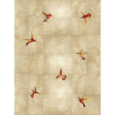 Hummingbirds Red on Gold I Black Modern Wood Framed Art Print by Blake, Madeline