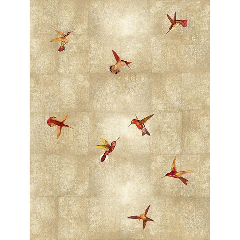 Hummingbirds Red on Gold II Black Modern Wood Framed Art Print with Double Matting by Blake, Madeline
