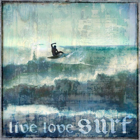 Live Love Surf White Modern Wood Framed Art Print with Double Matting by Carter, Charlie