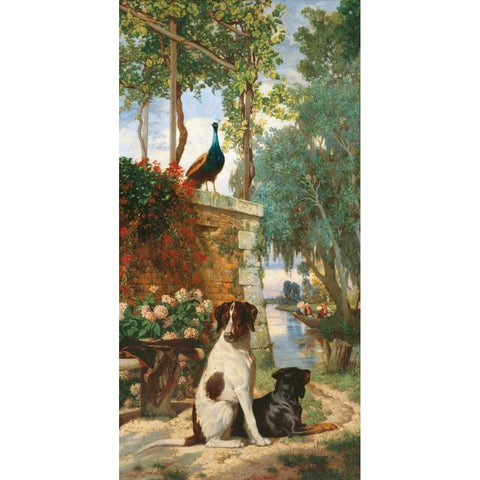 Panneau decoratif aux chien et Gold Ornate Wood Framed Art Print with Double Matting by Dugasseau, Charles