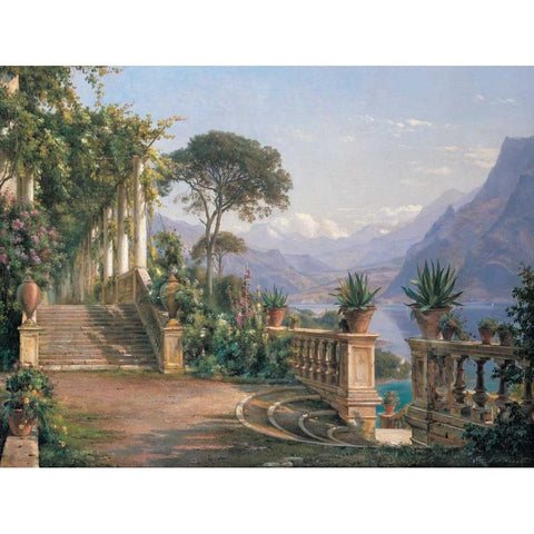 Lodge on Lake Como Gold Ornate Wood Framed Art Print with Double Matting by Aagaard, Carl Frederic
