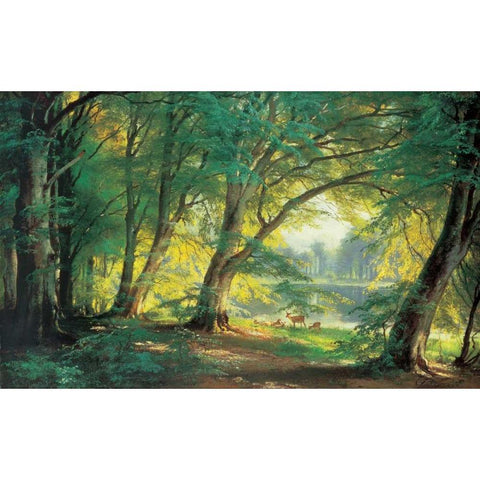 Deer in a Forest Gold Ornate Wood Framed Art Print with Double Matting by Aagaard, Carl Frederic