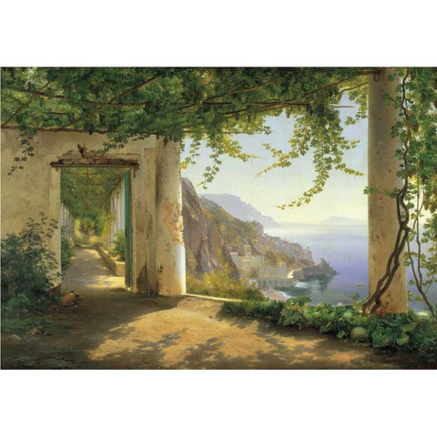 View to the Amalfi Coast Black Modern Wood Framed Art Print with Double Matting by Aagaard, Carl Frederic
