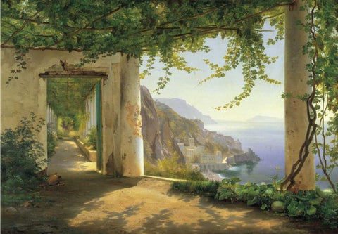 View to the Amalfi Coast White Modern Wood Framed Art Print with Double Matting by Aagaard, Carl Frederic