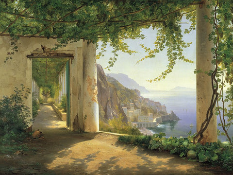 View to the Amalfi Coast Black Ornate Wood Framed Art Print with Double Matting by Aagaard, Carl Frederic