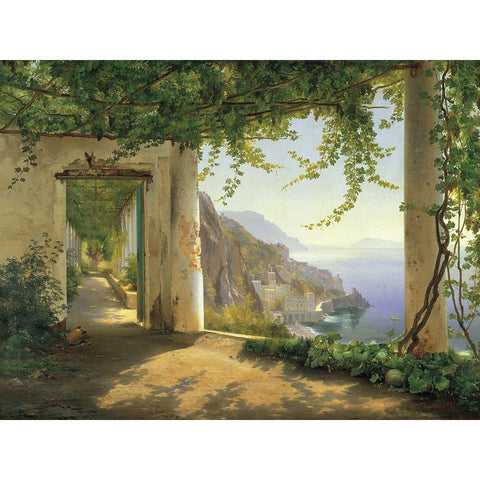 View to the Amalfi Coast Gold Ornate Wood Framed Art Print with Double Matting by Aagaard, Carl Frederic