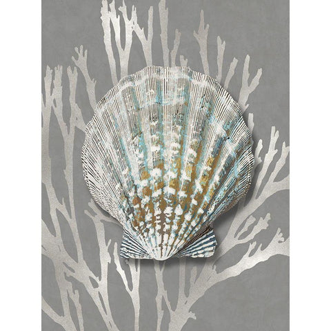 Shell Coral Silver on Gray IV Gold Ornate Wood Framed Art Print with Double Matting by Kelly, Caroline