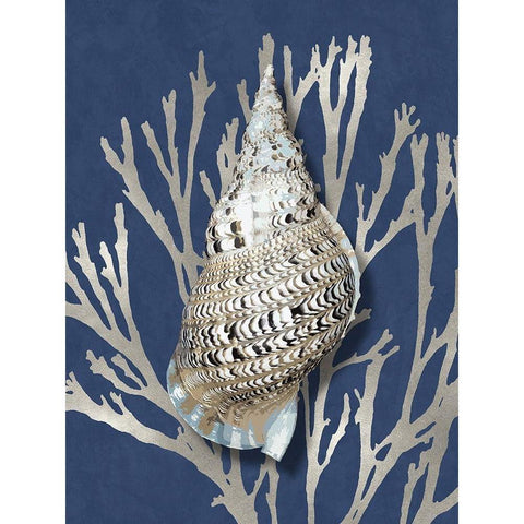 Shell Coral Silver on Blue I White Modern Wood Framed Art Print by Kelly, Caroline