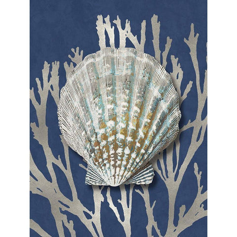 Shell Coral Silver on Blue IV Gold Ornate Wood Framed Art Print with Double Matting by Kelly, Caroline