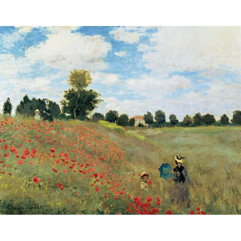 Coquelicots White Modern Wood Framed Art Print by Monet, Claude