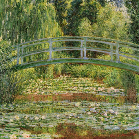 Le pont Japonais Giverny White Modern Wood Framed Art Print with Double Matting by Monet, Claude