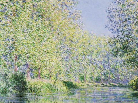The Epte River near Giverny White Modern Wood Framed Art Print with Double Matting by Monet, Claude
