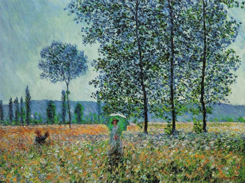 Felder im Fruhling White Modern Wood Framed Art Print with Double Matting by Monet, Claude