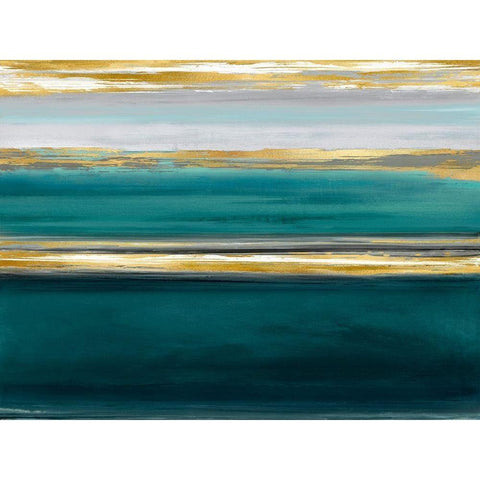 Parallel Lines on Teal Gold Ornate Wood Framed Art Print with Double Matting by Corbin, Allie