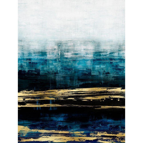 Aqua Reflections with Gold Black Modern Wood Framed Art Print with Double Matting by Corbin, Allie