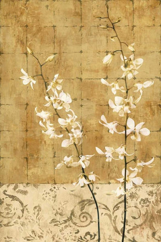 Blossoms in Gold I White Modern Wood Framed Art Print with Double Matting by Donovan, Chris