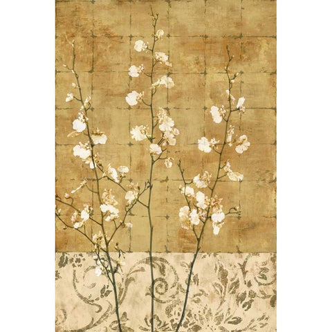 Blossoms in Gold II Black Modern Wood Framed Art Print with Double Matting by Donovan, Chris