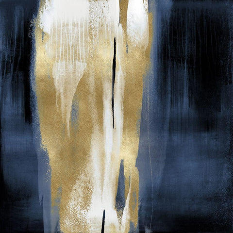 Free Fall Blue with Gold I Black Modern Wood Framed Art Print with Double Matting by Wright, Christine