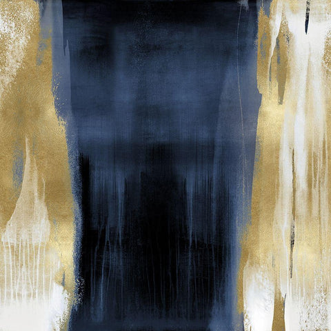 Free Fall Blue with Gold II Black Modern Wood Framed Art Print with Double Matting by Wright, Christine