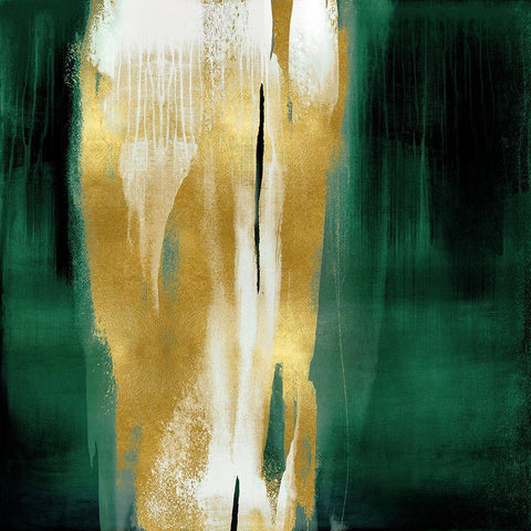 Free Fall Emerald with Gold I White Modern Wood Framed Art Print by Wright, Christine