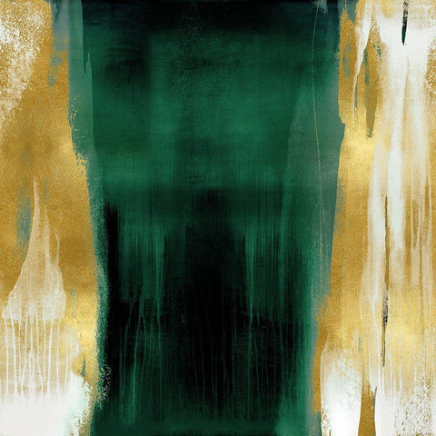 Free Fall Emerald with Gold II Black Modern Wood Framed Art Print with Double Matting by Wright, Christine