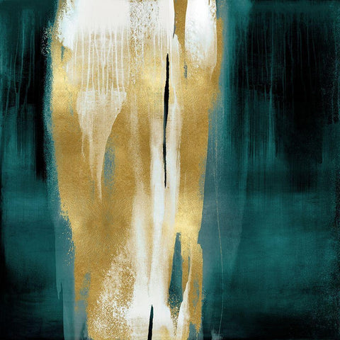 Free Fall Green with Gold I Black Modern Wood Framed Art Print with Double Matting by Wright, Christine