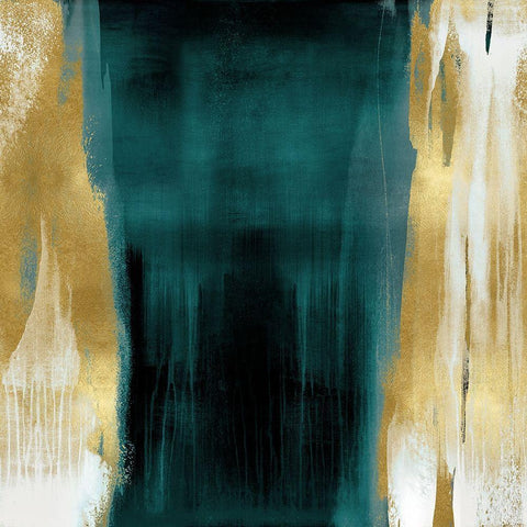 Free Fall Green with Gold II Black Modern Wood Framed Art Print by Wright, Christine