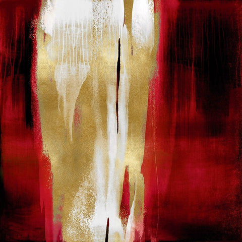 Free Fall Red with Gold I White Modern Wood Framed Art Print with Double Matting by Wright, Christine